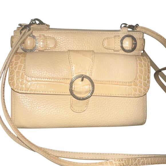 Brighton ALM Lutece Organizer Leather Croc Embossed Crossbody Purse Beige/Cream - Picture 3 of 14